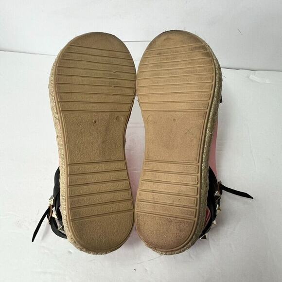 Steve Madden Sandal Womens 8 Black Studded Leather Ankle Strap Espadrille Buckle - Picture 6 of 10